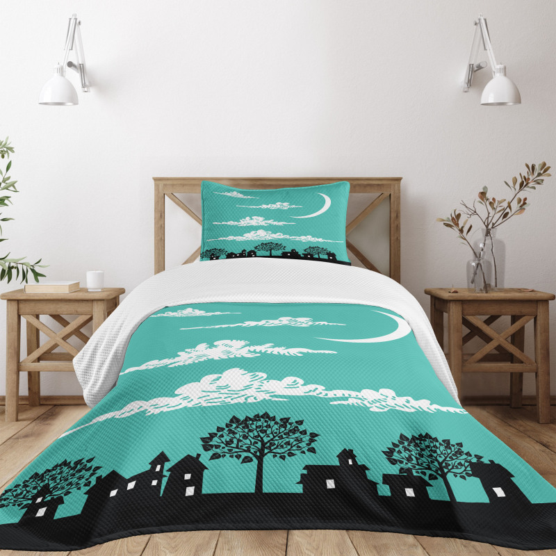 Buildings with Trees Bedspread Set