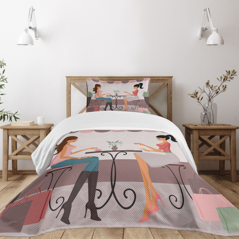 Women Having Coffee Bedspread Set