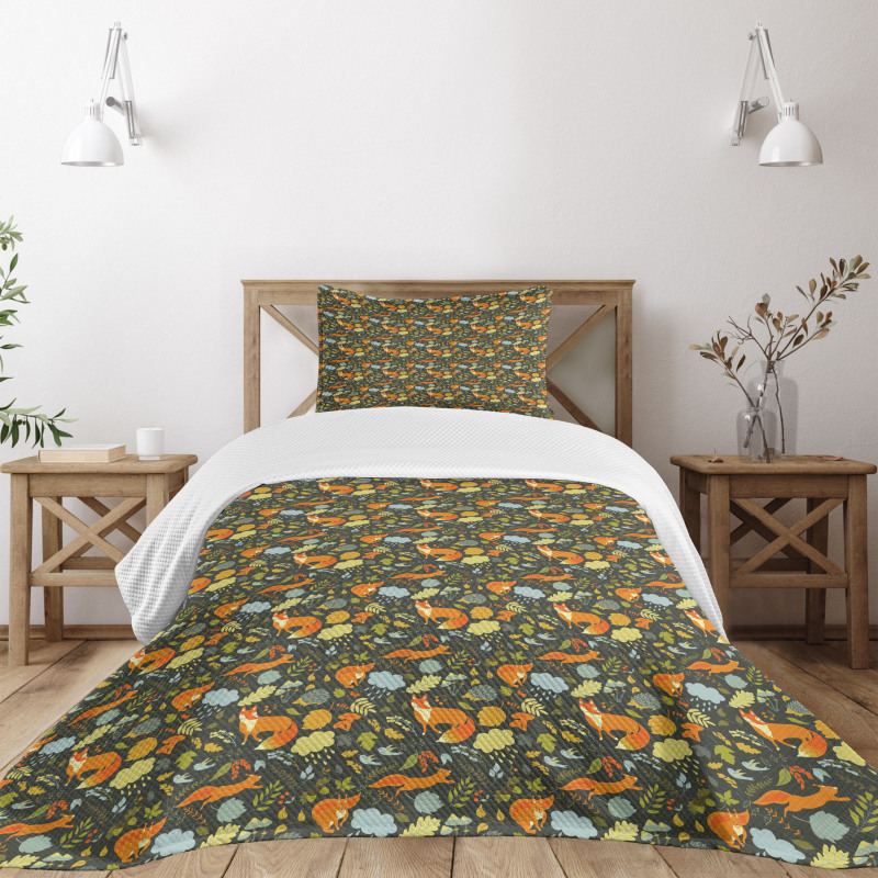 Forest Fauna Fox Birds Bedspread Set