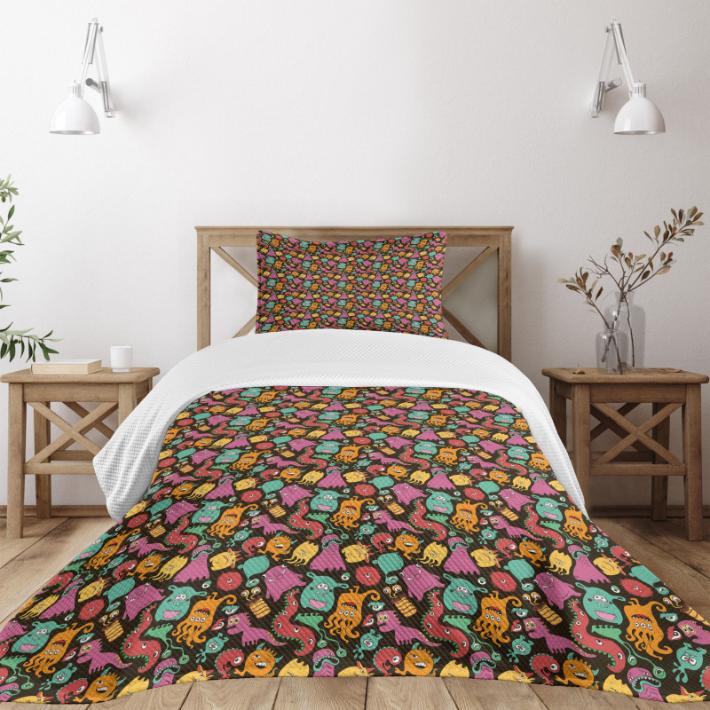 Colorful Monster Pattern Bedspread Set