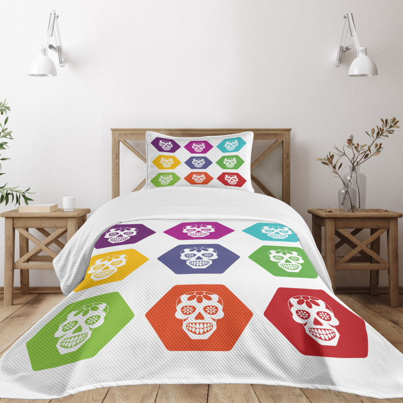 Hexagon Tiles Skull Bedspread Set