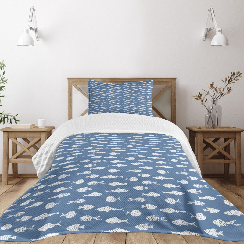 White Silhouette Fish Bedspread Set