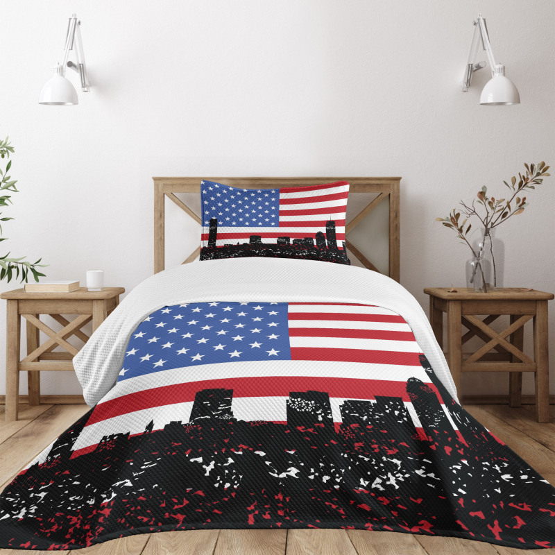 Skyline and US Flag Bedspread Set