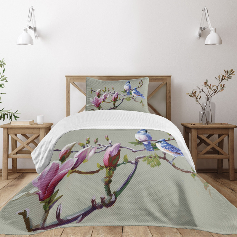 Waxwing Sparrow Bird Bedspread Set