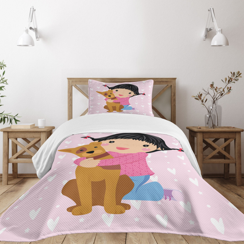 Doodle Girl and Pet Dog Bedspread Set