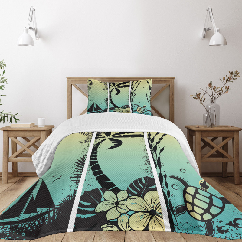 Grunge Tropical Land Bedspread Set