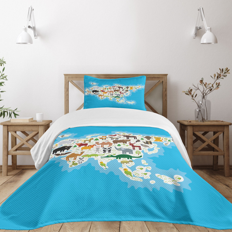 Eurasian Fauna Bear Fox Bedspread Set