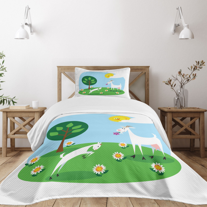Baby Goat Playing Meadow Bedspread Set