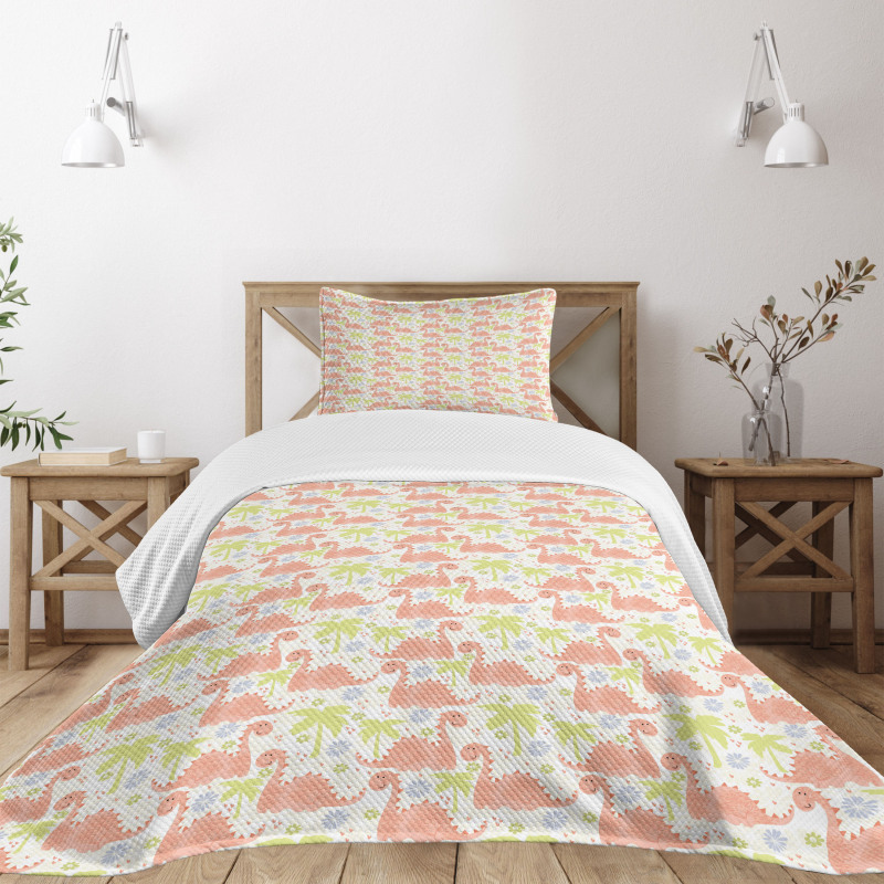 Smiling Dino and Trees Bedspread Set