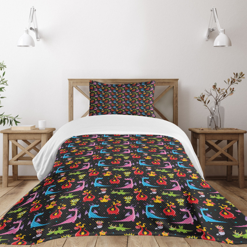 Colorful Stars on Black Bedspread Set