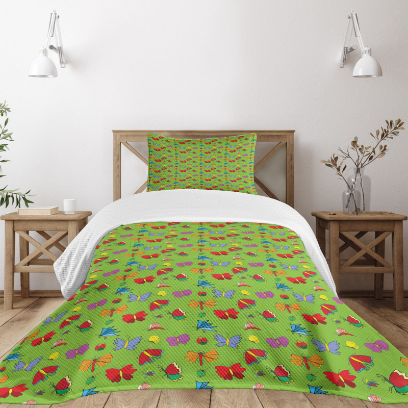 Colorful Bugs Insects Bedspread Set