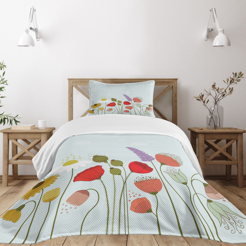 Daisy and Peony Pattern Bedspread Set