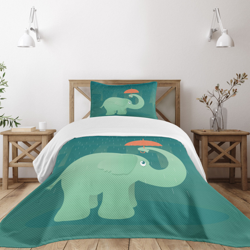 Elephant Holding Umbrella Bedspread Set