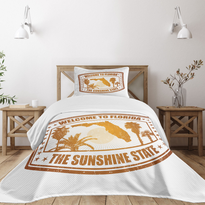 Orange Travel Stamp Bedspread Set