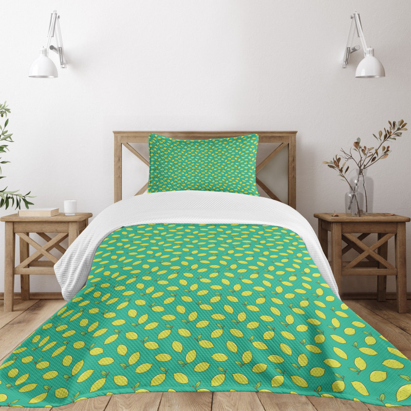 Yellow Lemon with Leaf Bedspread Set