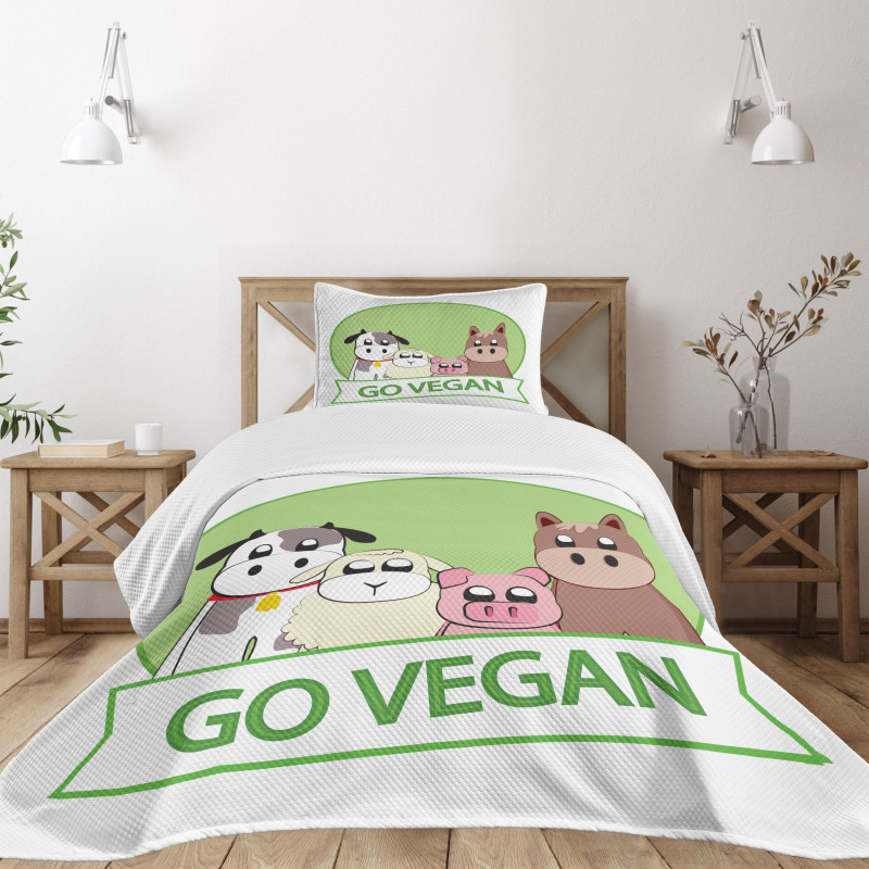 Go Vegan Slogan Animals Bedspread Set