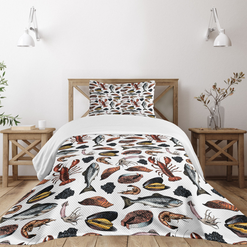 Vintage Seafood Concept Bedspread Set