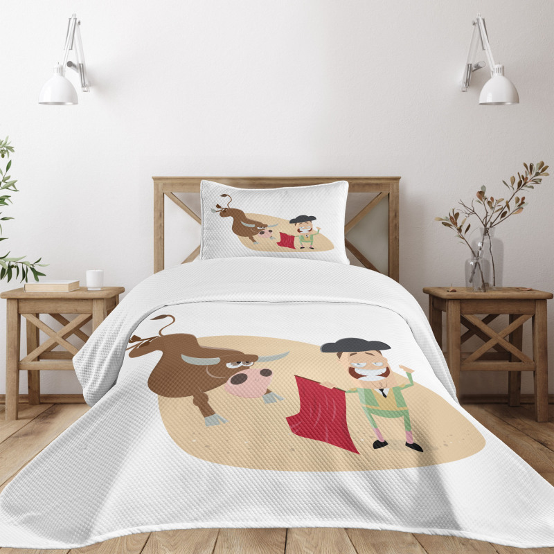 Cartoon Matador Bull Bedspread Set