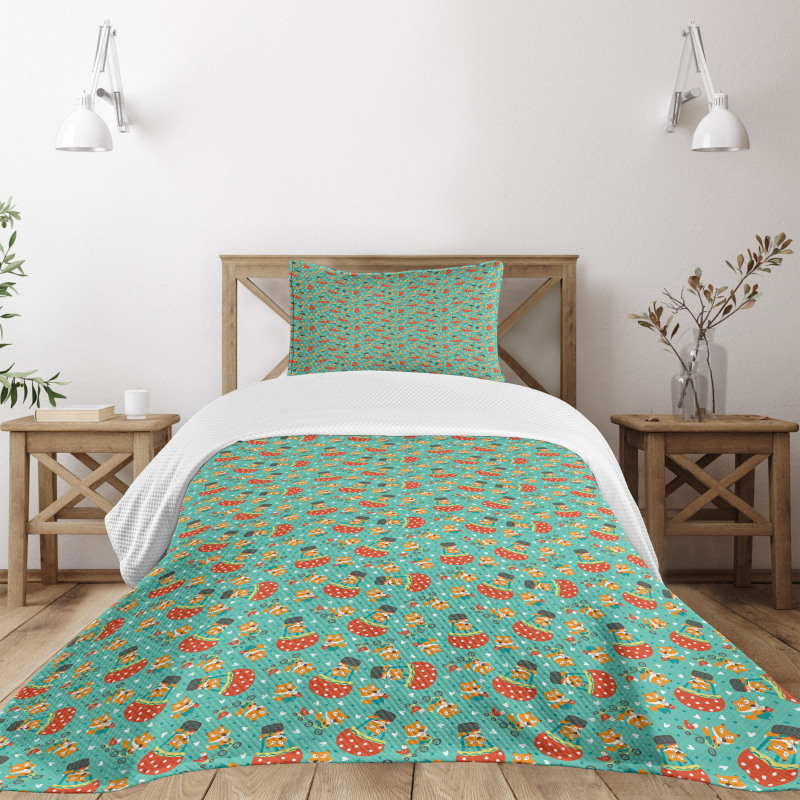 Fox and Hen Bicycle Bedspread Set