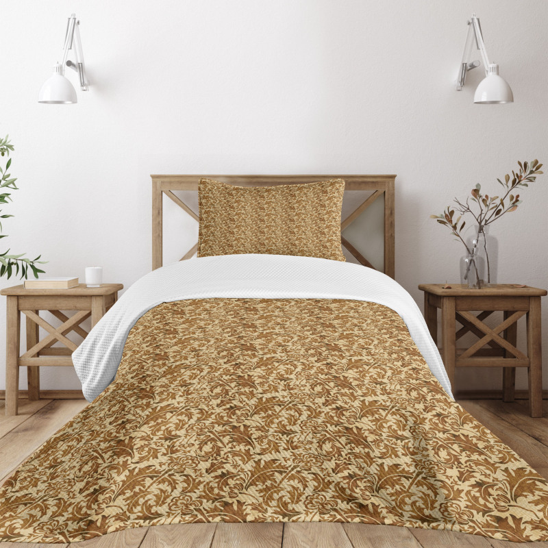 Faded Curled Leaves Bedspread Set