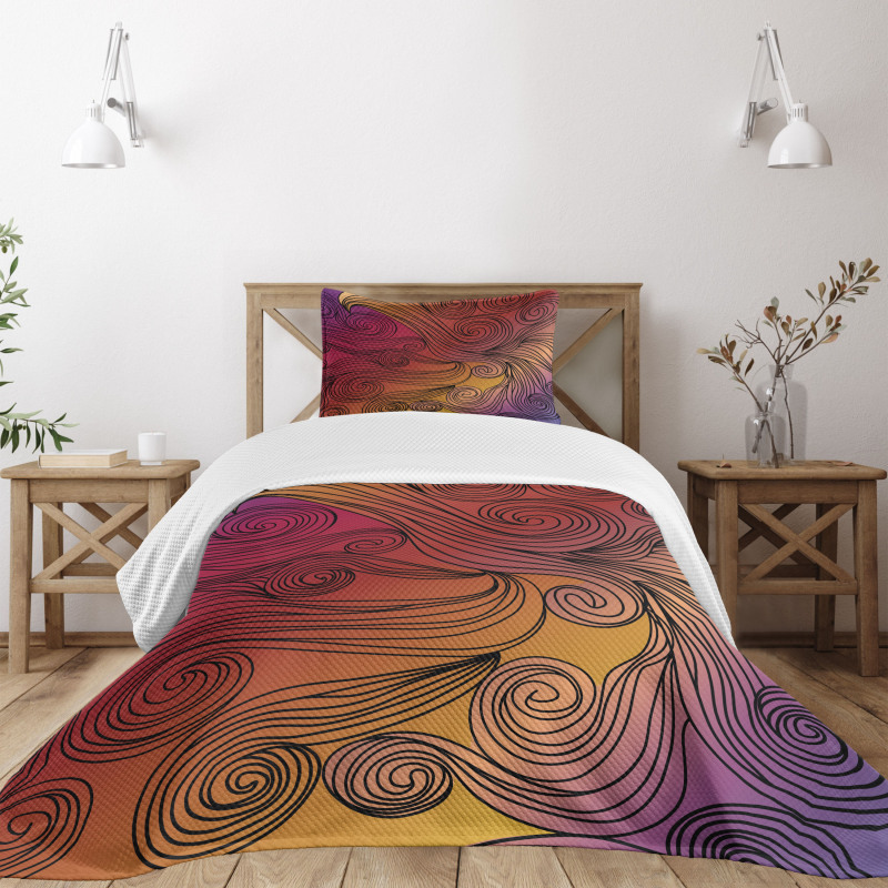 Doodle Waves with Stripes Bedspread Set