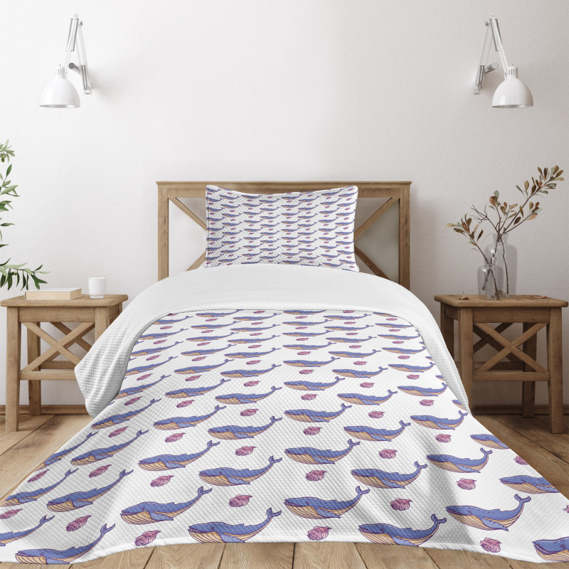 Jolly Blue Whale Seashell Bedspread Set
