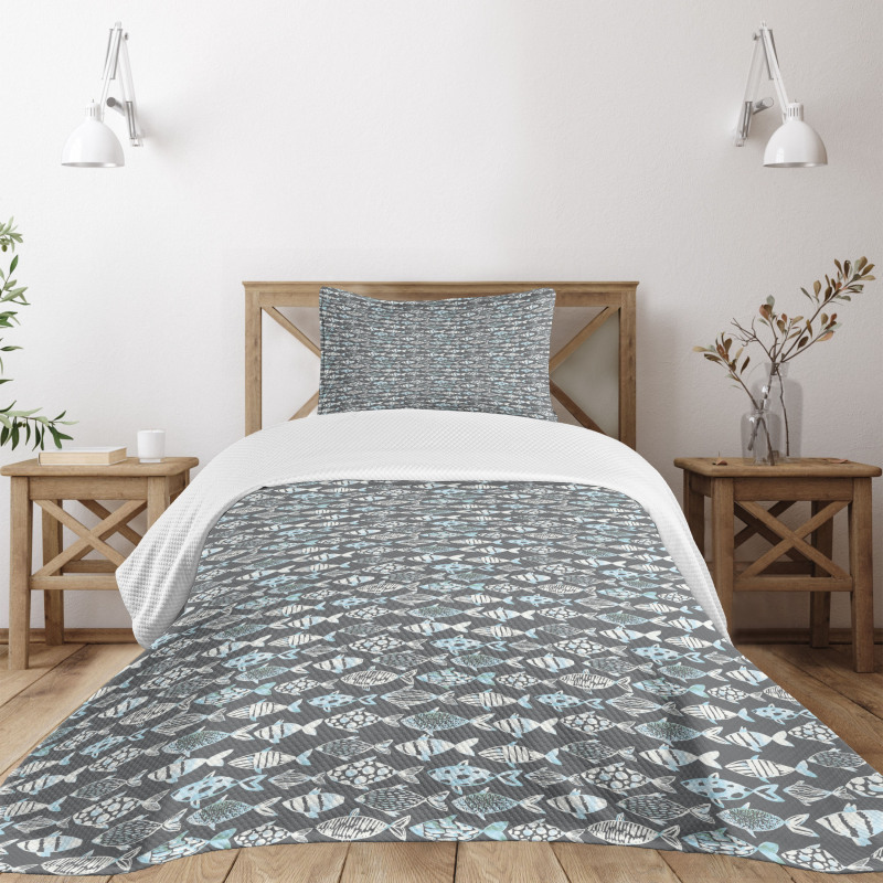 Abstract Fishing Theme Bedspread Set