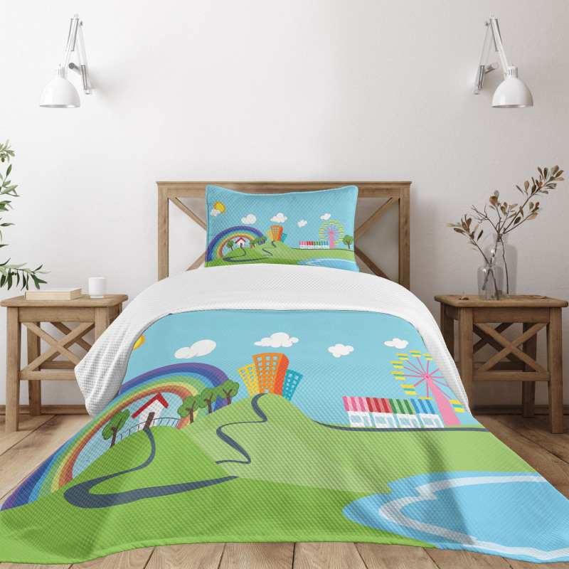 Cartoon Village Bedspread Set