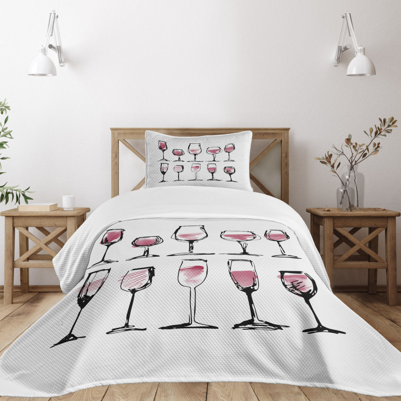 Sketch Wine Glasses Bedspread Set