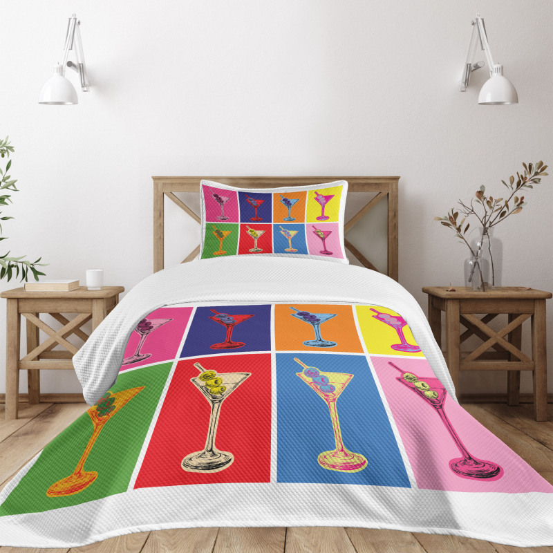 Colorful Martini Glass Bedspread Set