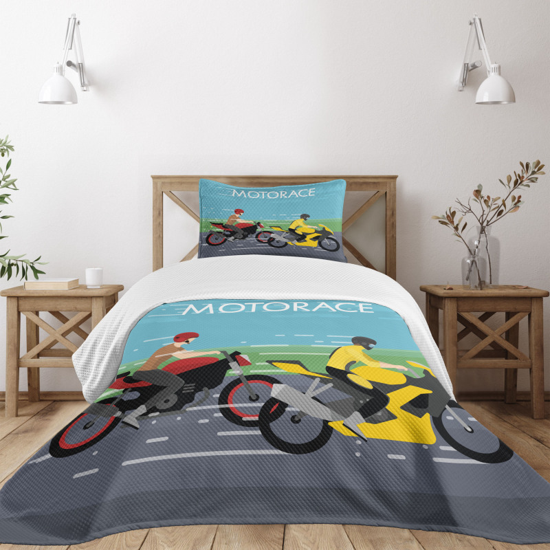 2 Bikers Racing Bedspread Set