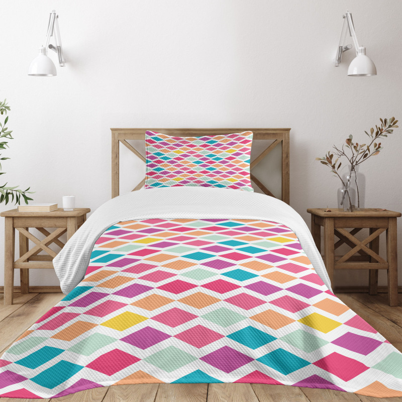 Rhombus Shapes Mosaic Bedspread Set