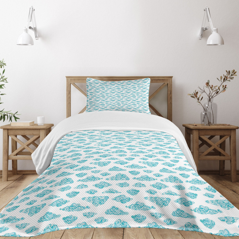 Blue Ornate Sky Motifs Bedspread Set