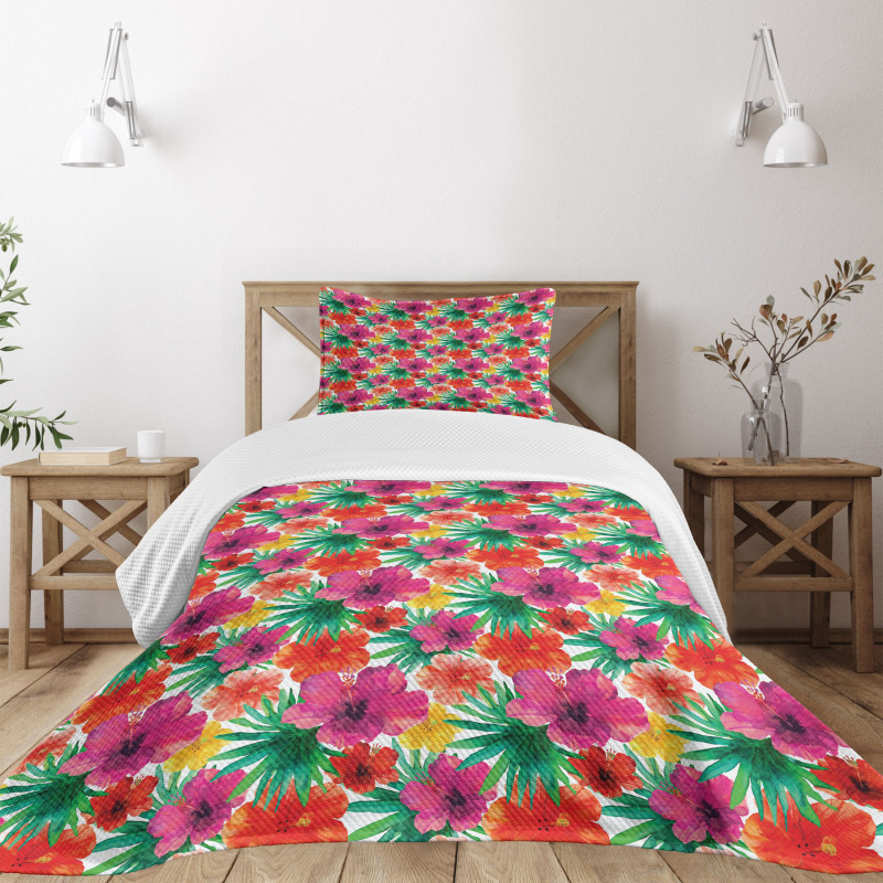 Watercolor Hibiscus Bedspread Set