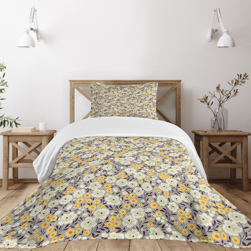 Warm Toned Flower Foliage Bedspread Set