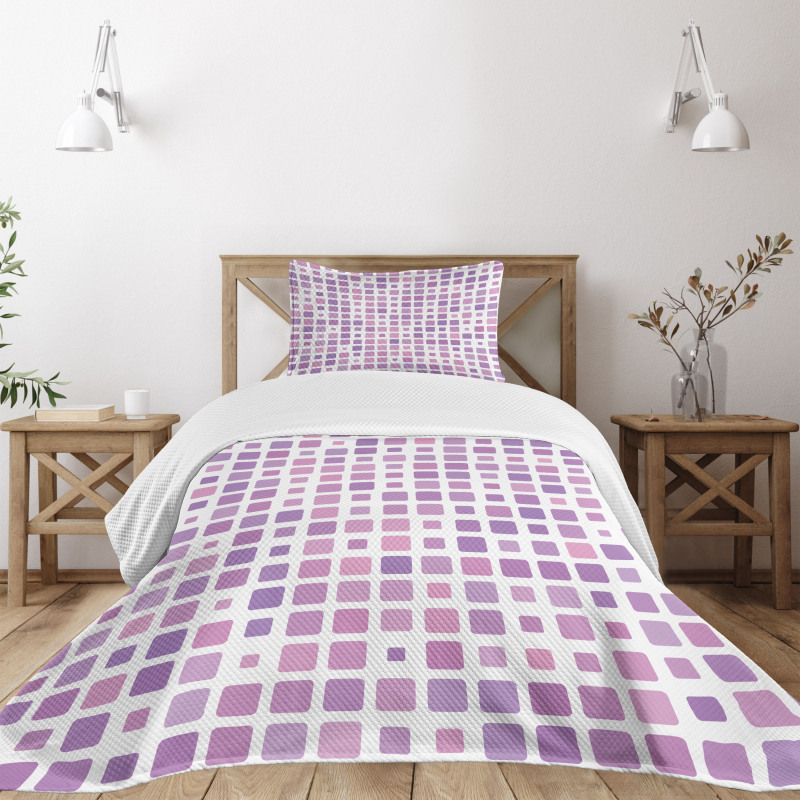 Random Ombre Square Tiles Bedspread Set