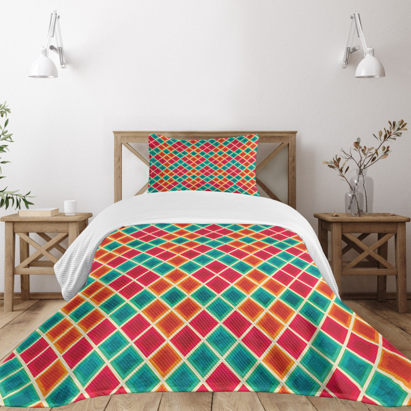 Vibrant Grunge Rhombus Bedspread Set