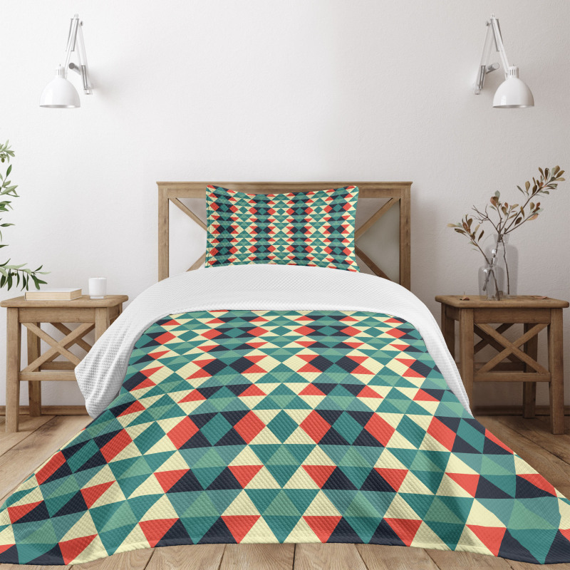 Colorful Grid Retro Style Bedspread Set