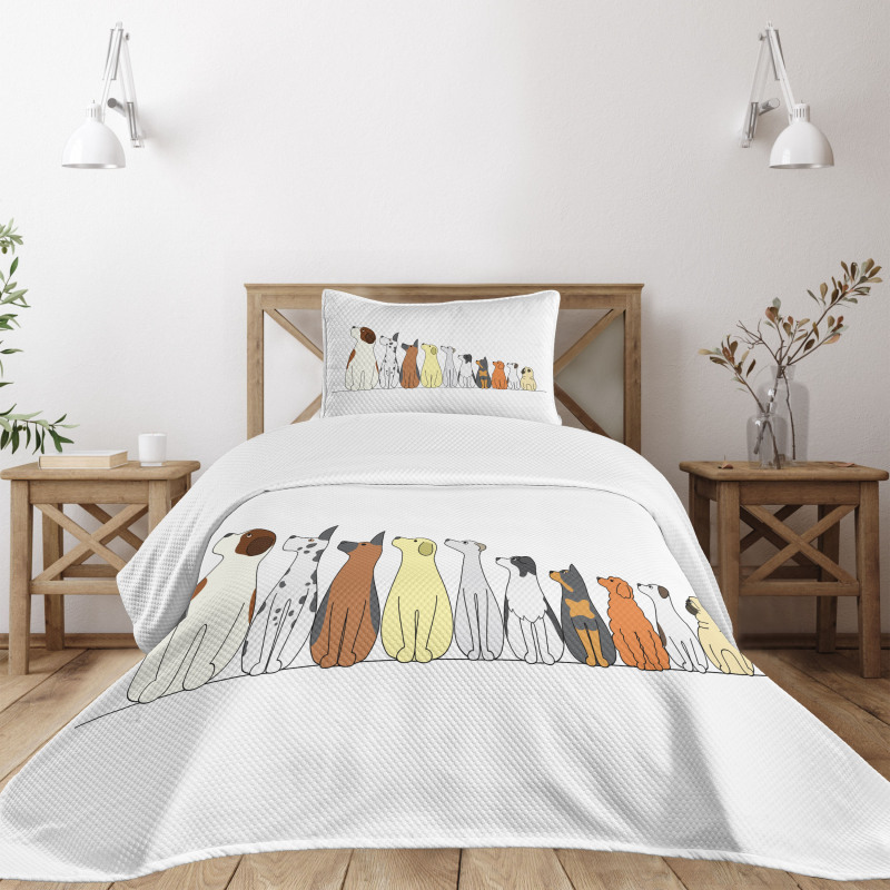 Dogs in a Row Looking Away Bedspread Set