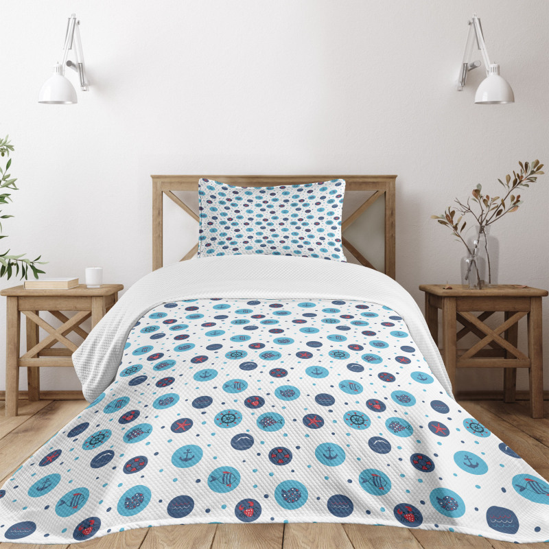 Fishes Anchor Waves Sea Bedspread Set