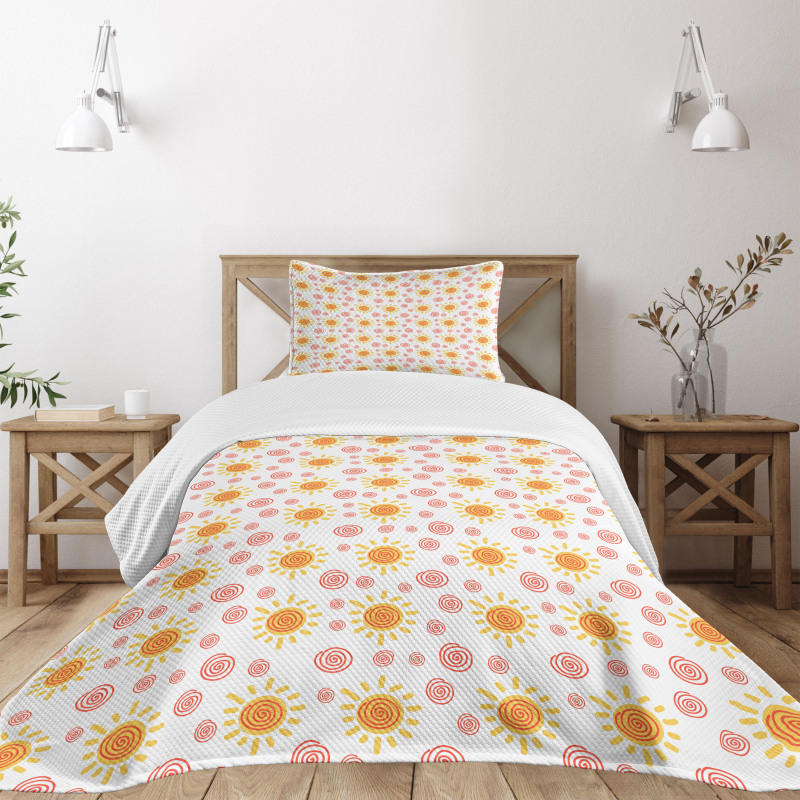 Hand-drawn Cartoon Sun Motifs Bedspread Set