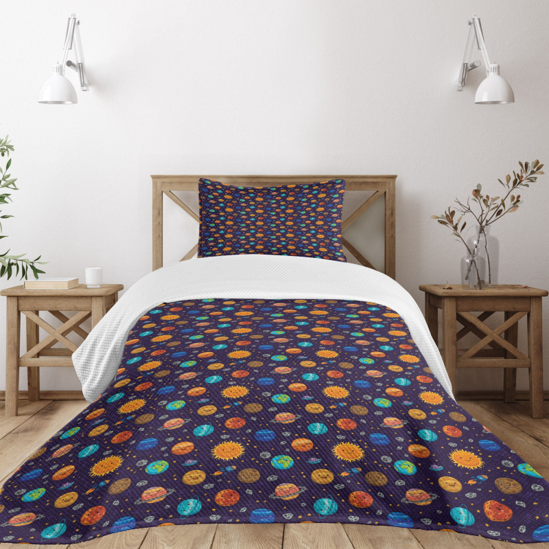 Cheerful Planets and Rockets Bedspread Set