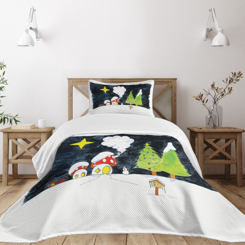 Village Mushroom Houses Bedspread Set