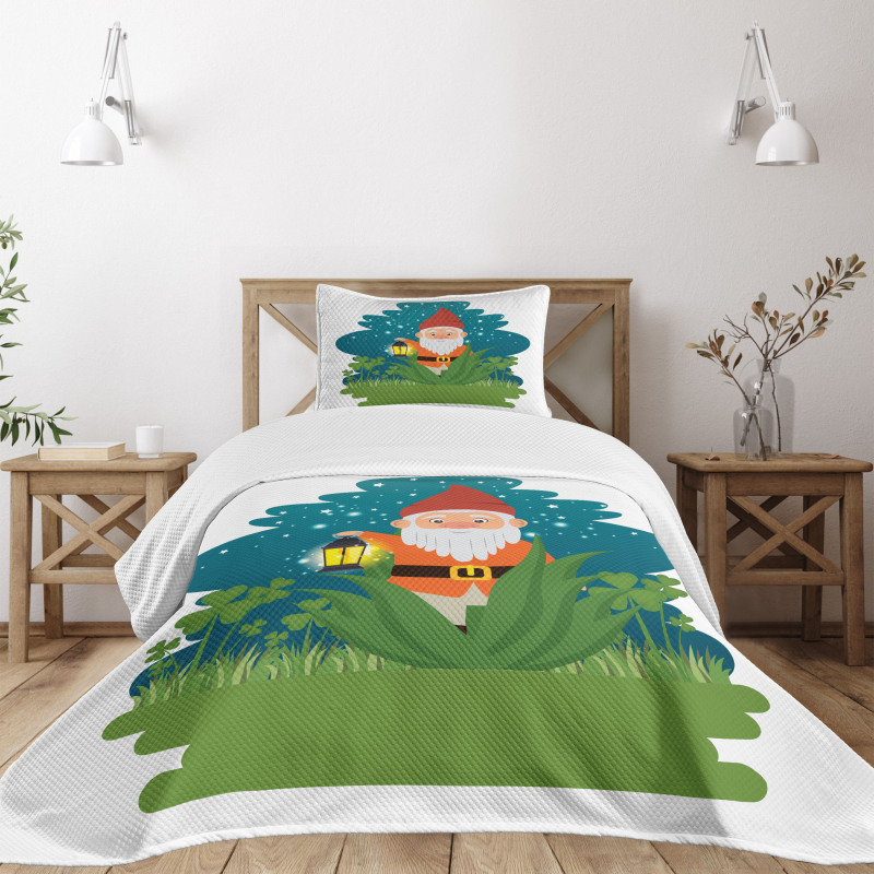 Dwarf with Lantern on Grass Bedspread Set