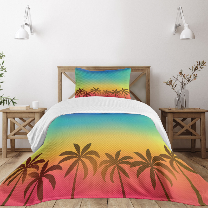 Palm Tree Tops on Island Bedspread Set