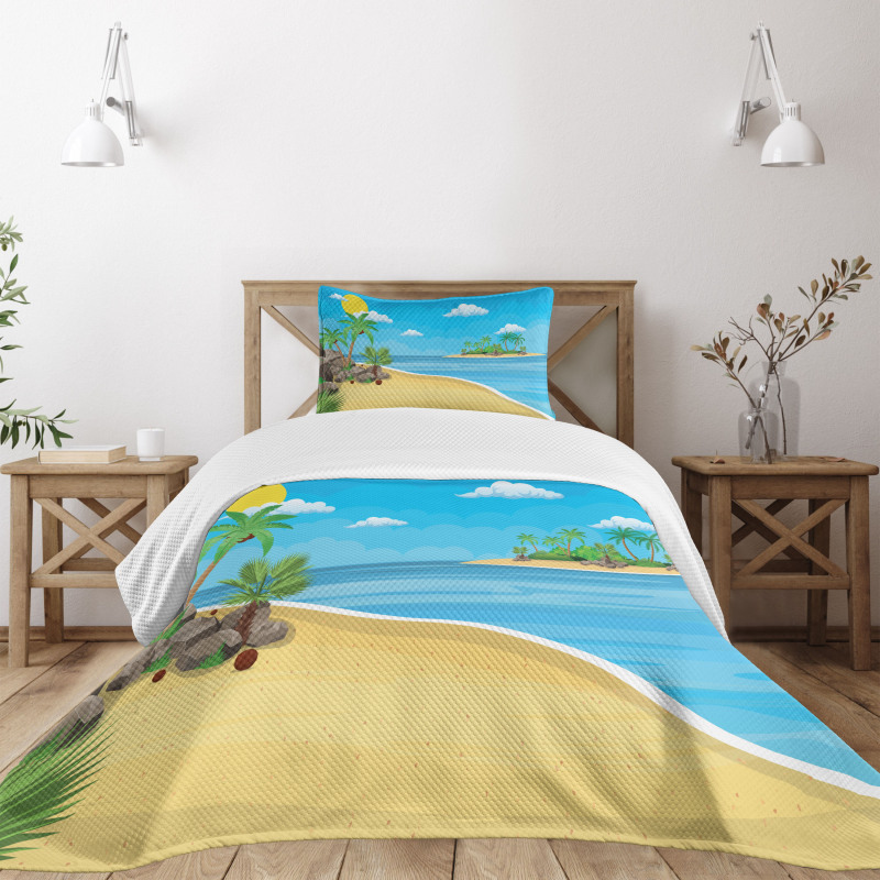Palms Rocks Sand Sun Bedspread Set