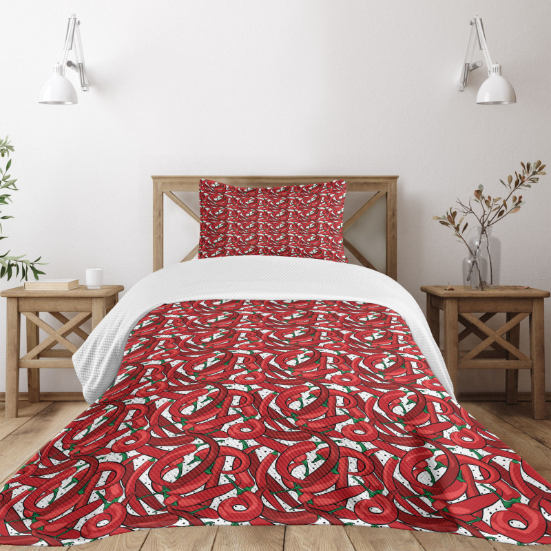 Pattern of Chili Peppers Bedspread Set