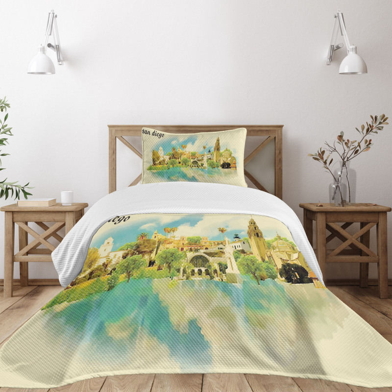 Panoramic USA Watercolor Bedspread Set