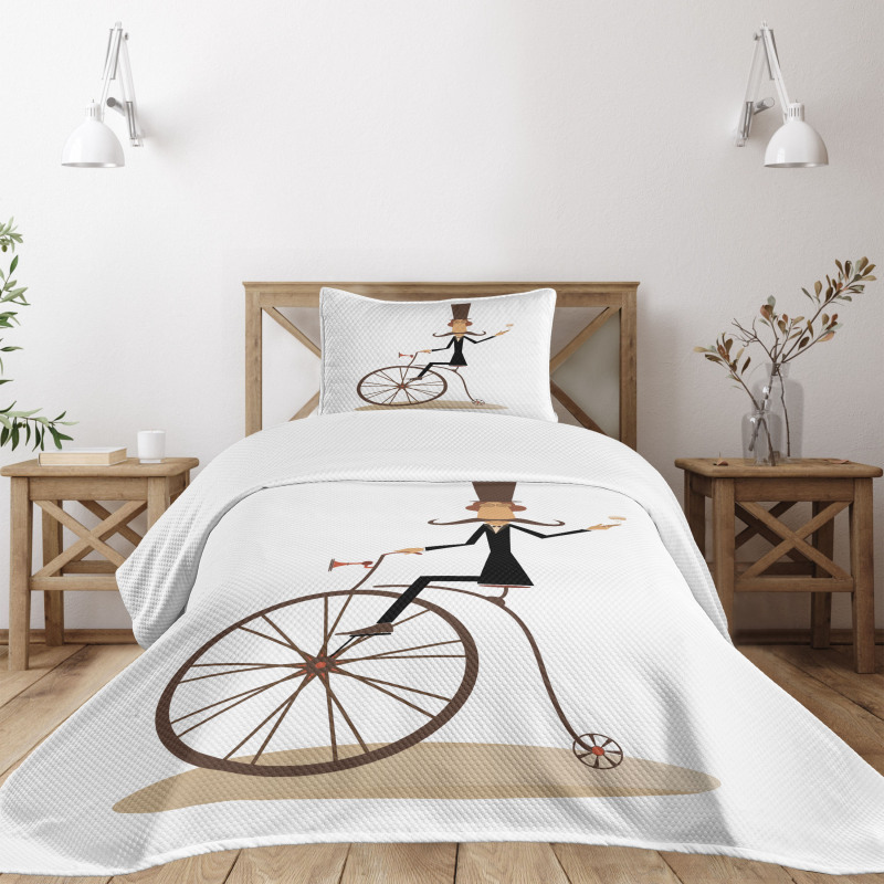 Gentleman Mustache Retro Bike Bedspread Set