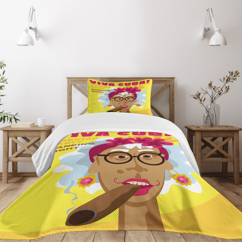 Cuban Woman Caricature Art Bedspread Set
